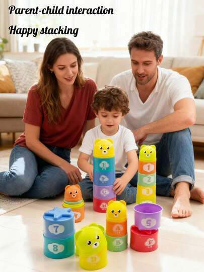 1 set stapelkoppar för baby, barns sorteringsvetenskapliga pedagogiska kognitiva stora byggklossar upplysningslärande leksaker stapelkoppar, stapelkoppar med numeriska bokstavsmönster tecknad björn baby (slumpmässig färg), badleksaker för baby, fyllnadsleksaker för festpresentpåsar, sensoriska spel stresslindrande leksaker, småbarnsleksaker, födelsedags-, påskpresenter