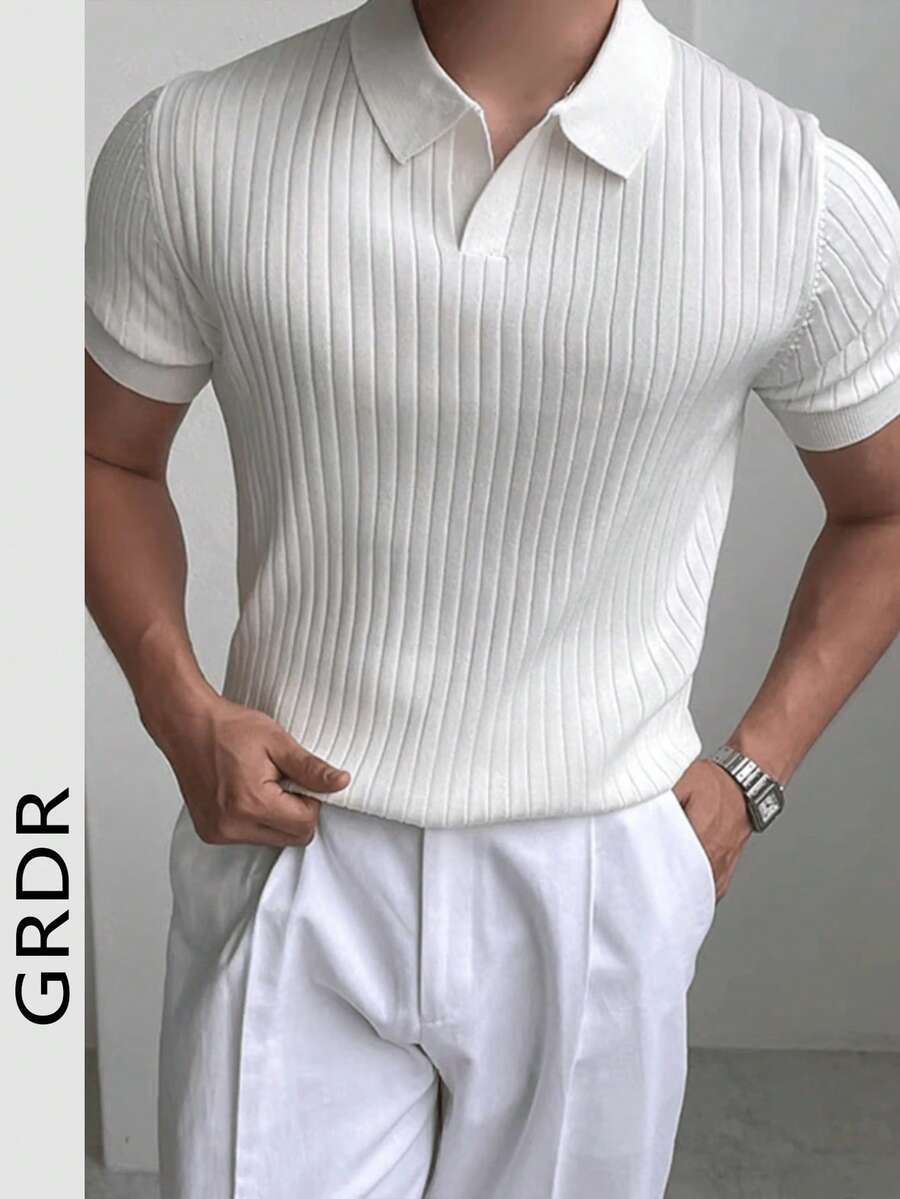 GRDR Men's Summer Ribbed Knit Short Sleeve T-Shirt