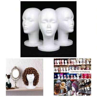 3 Packs Foam Wig Female Styrofoam Mannequin Stand Wigs Foam Heads Wig Display Style, Model, Display Hair, Hats, Hairpieces, Salon And Travel