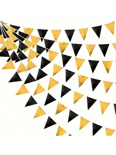 12pcs/Set Gold And Black Triangle Pennant Flags, Dual Color Design, Suitable For Birthday, New Year Party, Holiday Celebration Decor, Atmosphere Arrangement, Graduation Anniversary