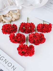 1束（6支）人造康乃馨花束，迷你字母DIY花环材料，糖果盒配件，家居婚礼装饰，新娘腕花，头饰，新年装饰，生日派对蛋糕用品 - 紅色1 - 查看 7