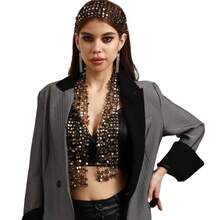 Sequin Necklace Scarf Headscarf, Multiple Wearing Methods, European And American Fashion Women's Accessories, Hot Girl Personality Eye-Catching  Style, Suitable For Beach Vacation, Evening Date, All Seasons Wear - 粉色 - 查看 2