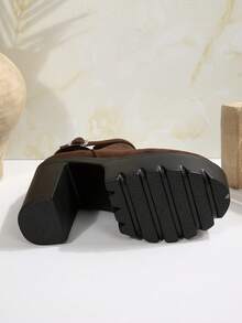 Botas de tobillo con plataforma y tacón alto grueso, versátiles y impermeables, de moda - Café integral - Ver 8