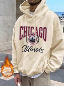 Áo Hoodie Nam Krometka, Mẫu mới Thu Đông phong cách đường phố Preppy với chữ in hình Chicago Illinois, áo nỉ chui đầu. - Màu be - Xem 3