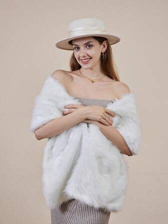 1pc Women's New Solid Color Fuzzy Shawl, Fashion Versatile Minimalist Niche Winter Warm Knitted Scarf