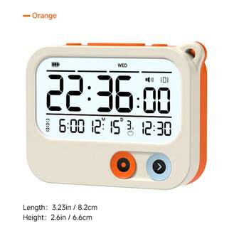  TIMESS Portable Digital Vibrating Alarm Clock With 3 Alarms, Timer, Countdown, Snooze & Backlight (Orange)