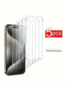 5片装超耐用钢化玻璃屏幕保护膜，兼容 17 Pro Max至11 - 防刮花，9H硬度，易于安装 - 無色 - 查看 19