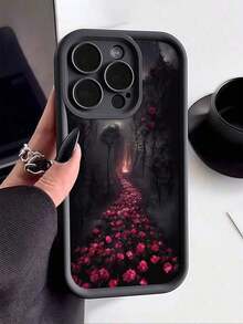 1Pc Black Rose Pattern Full Coverage TPU Shockproof Phone Case Compatible With Apple 16, 15, 14, 13, 12, 11 Pro Max Waterproof Anti-Fall Scratch Resistant,Valentine'S Day Gifts,Valentines Phone Case - 顏色8(1件) - 查看 2