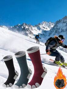 1/3 Pairs Men's Thick Thermal Lined Sports Mid-Calf Sports Socks, Autumn/Winter Thermal Hiking Skiing Running Crew Socks, Extra Long Thick Warm Winter Snow Socks, Cozy Socks - Multicolor - View 17