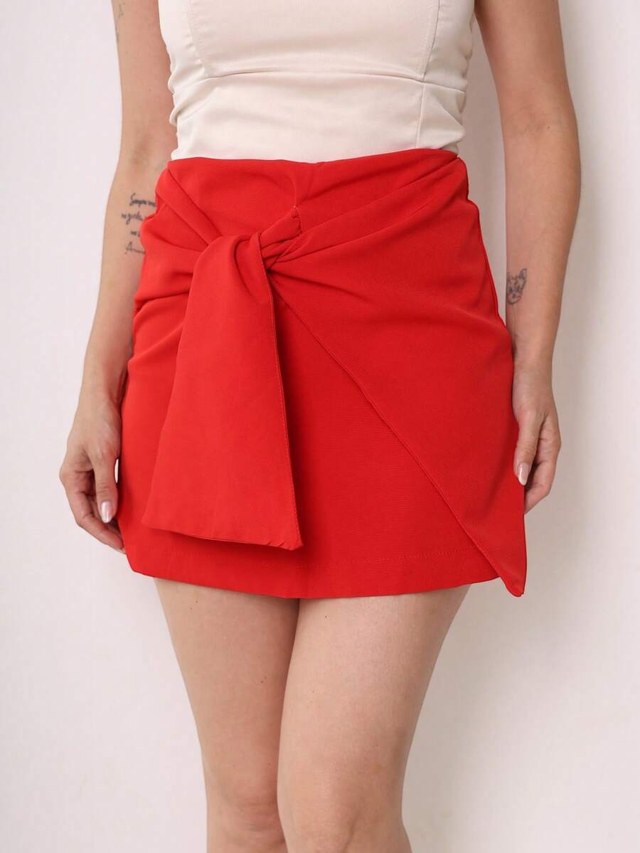 High Waist Short Skirt With Back Zipper Women Fashion Low Price Discount - 紅色 - 查看 1