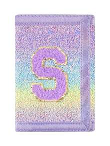 1pc Letter Embroidered Wallet, Ombre Glitter Sequin Wallet, Canvas Folding Coin Purse, Durable Polyester Material With Zipper Pocket, Hook And Loop Closure, Suitable For Daily Use And Christmas Gift - Multicolor - View 29