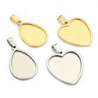 2 piezas de 18x25mm/25mm Bandeja de ajuste en blanco con forma de corazón de acero inoxidable para colgante, base para cabujón, accesorios de joyería DIY