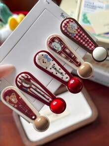 10个装女孩可爱蝴蝶结波点印花侧刘海发夹，时尚配饰