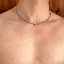 MONALLY Collar de acero inoxidable con diseño de electrocardiograma y latido del corazón para hombres, accesorio personalizado de estilo punk hip-hop, moda minimalista de uso diario - collar - Ver 3