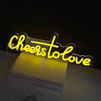 1个“Cheers To Love”霓虹灯，黄色，USB供电，装饰灯，适用于情人节、婚礼、求婚、约会、派对、房间、卧室装饰