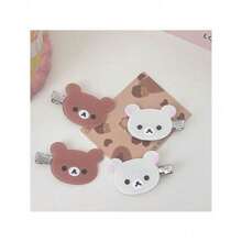 2PCS Cute And Easy Bear Hair Clip With No Trace For Girls, Side Duck Billed Clip, Sweet College Style Student Hairpin Clip, Ins Hair Clip - 兩種米色 - 查看 2