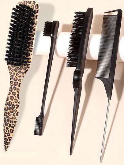 4 pezzi Spazzola per barba e capelli con olio per uomo, spazzola per barba a manico lungo, pettine e spazzola per capelli, colore unito, spazzola per capelli per stirare, pettine per la cura e lo styling della barba da uomo, pettine leopardato, spazzola per capelli leopardata, per modellare e scolpire i peli del viso e spazzola per la pulizia, strumento multifunzionale, adatto per capelli lunghi e ondulati delle donne, mollette a pinza, set di accessori per capelli, accessori per capelli per donna