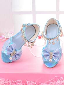 Girls' Fashion High Heel Sandals, Rainbow Glitter Kids Pageant Shoes For Little Girls, Suitable For Stage Performance, Party And Formal Occasions - Blue - View 5