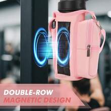 Gugxiom Bolsa magnética para Gimnasio, Funda Magnética para Botella de Agua, con Bolsillo para el móvil y Bandolera, para Fitness, Viajes, Escuela - Beis - Ver 12