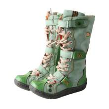 1 Pair TMA EYES Women's Green Retro Leather Boots - Lace Up And Side Zipper Design, Non Slip, Autumn And Winter Retro Style,Boots For Women - 綠色 - 查看 4