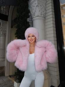 Pink Fur Coat  Ropa De Invierno Mujer Fur Coat Women Winter Clothes For Women Fur Coat Christmas Outfit Women Fur Jacket Pink Fashion High-End Fur Coat For Women's Jacket, Artificial Fur Coat, Winter Pink Fox Fur Plush Top, Suitable For 2025 Autumn-Winter New Girl Style.