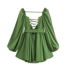 Temptaria Robe en mousseline plissée à col V profond et dos nu pour femmes, robe mini en mousseline sexy, printemps - Vert - Voir 6