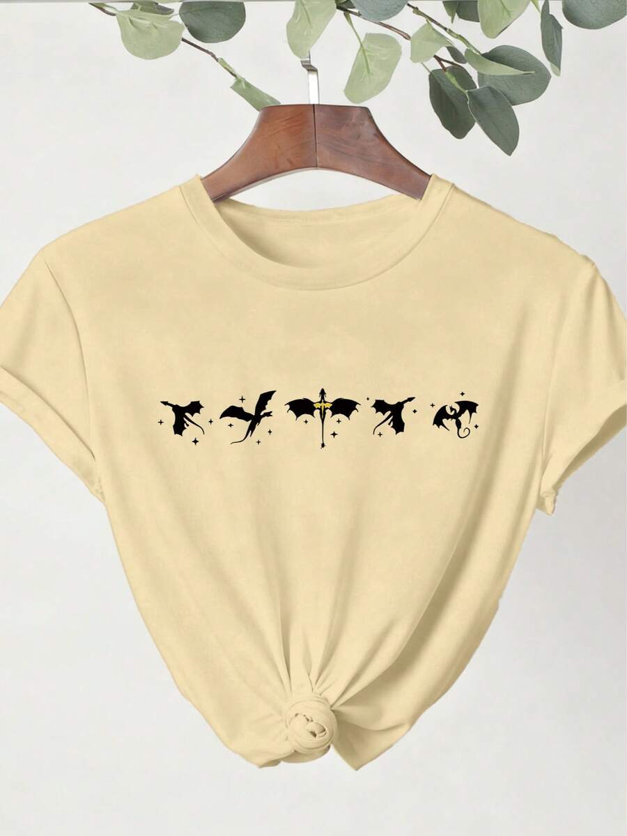 大码女式夏季T恤，五款不同黑色龙图案。休闲舒适，适合日常穿着、晚宴、夏季度假等场合。可爱上衣，女式印花T恤，夏季上衣，女式夏季上衣，女式上衣，节日服装，情人节上衣，情人节服装，度假服装，情人节服装，节日服装，女性办公服装