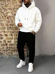 남성 솔리드 컬러 미니멀리스트 후드티 및 바지 캐주얼 정장