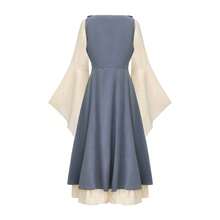 2pcs Medieval Renaissance Women's Costume, Low-Cut Pirate Peasant High-Low Hem Dress With Collar, Vintage Contrast Color Fitted Dress, Flared Sleeves, Maxi Skirt, One-Shoulder Dress, For Women Cosplay Performance - 彩色 - 查看 8