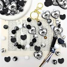 34pcs Black & White Heart-Shaped Rose Silicone Beads Decor, Home Holiday Party Decoration, Suitable For Keychain, Pen, Bracelet, Necklace DIY Jewelry Craft, Halloween, Christmas, Valentine's Day Gifts - Beads & Bead Assortments, Gift Making, Fashionable Charm, Smooth Texture, Durable Material, Handmade Craft Supplies, Gift Shoppers, Holiday Decorators - Black and White Heart Series - View 3