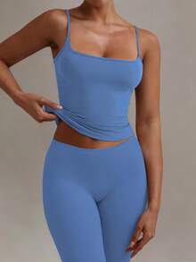 XLLAIS Áo tank top nữ hở lưng gợi cảm, áo hai dây co giãn thoải mái mùa hè - Màu xanh da trời - Xem 2