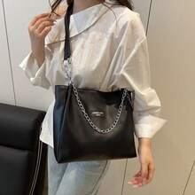 Multineos Comercial Women's Solid Color Chain Decoration Shoulder Bag, Lightweight Minimalist Large Capacity Shopping Bag For Daily Use, Office Work And Travel, Fashion Hobo Bag, Crossbody Bag, Backpack, Thank You Gift For Teachers, Back To School, Student Bags, Multiple Compartments, Perfect For Beach, School, Work And Daily Use - 黑色 - 查看 3