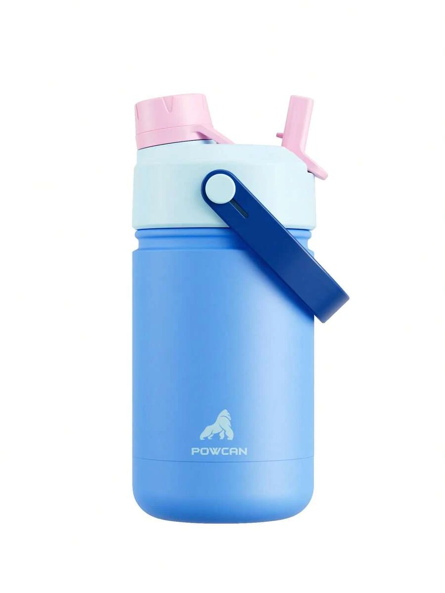 12oz Stainless Steel Insulated Cup: 2-In-1 Straw Lid, Leak-Proof Insulated Cup, Easy To Clean, Suitable For School, Travel, Playtime, And Gifting - Pink and Blue Color Blocking - View 1
