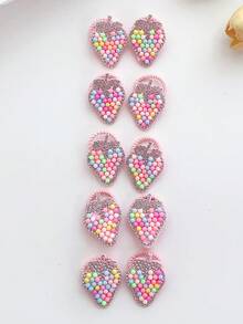 10pcs Cute Cartoon Cherry, Heart, Strawberry, Rabbit, Cat Hair Ties, Pink Hair Scrunchies - Multicolor - View 8