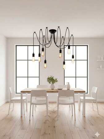 1 pieza Lámpara de araña minimalista y retro nostálgica de múltiples cabezas con diseño floral, con casquillo E27, conexión cableada, adecuada para sala de estar, comedor, entrada, no incluye bombilla