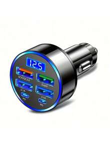 PD+QC 3.0 快充车载手机充电器适配器，4 口 USB 车载充电器，Type-C 接口，支持 PD 快充 3.0，车载必备，多口快速充电，无需等待。适用于日常通勤、长途驾驶、边开车边充电。 - 黑色 - 查看 4