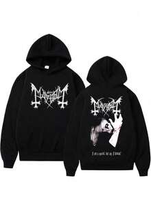 Death Black Metal Mayhem Print Hoodie Men Women Vintage Casual Hooded Tracksuit Male Fashion Gothic Rock Oversized Streetwear - 黑色 - 查看 1