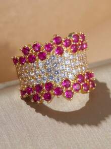 Eterna Glow 1 Peça Anel Luxuoso Cintilante com Zircônia Branca e Vermelha, Combinado com Anéis de Noivado e Casamento Elegantes para Mulheres, Presentes de Jóias para o Dia dos Namorados - anel - Visão 6