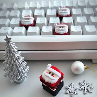 Santa Claus Christmas Keyboard Keycap - Cherry MX Compatible Mechanical Switch Compatible (MX-Brown/Black/White), Cute Santa Face With Iconic Red Suit & White Beard, Holiday Gaming Accessory For PC, Typing, Festive Computer Setup Gift