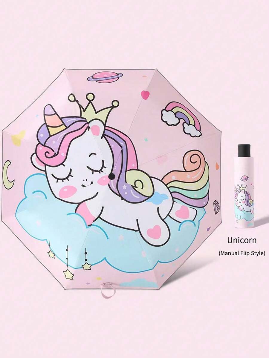 Cartoon Kids Umbrella, Manual Anti-Reverse, Safety Folding Sunshade Umbrella, Reflective Student Umbrella - Multicolor - View 1