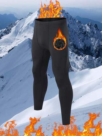 Men's Black Fleece-Lined Thermal Underwear Comfortable Close-Fitting Sleep Pants For Home & Indoor Wear Outdoor Sports Skiing Cold-Weather Base Layer Fall & Winter Holiday Gift