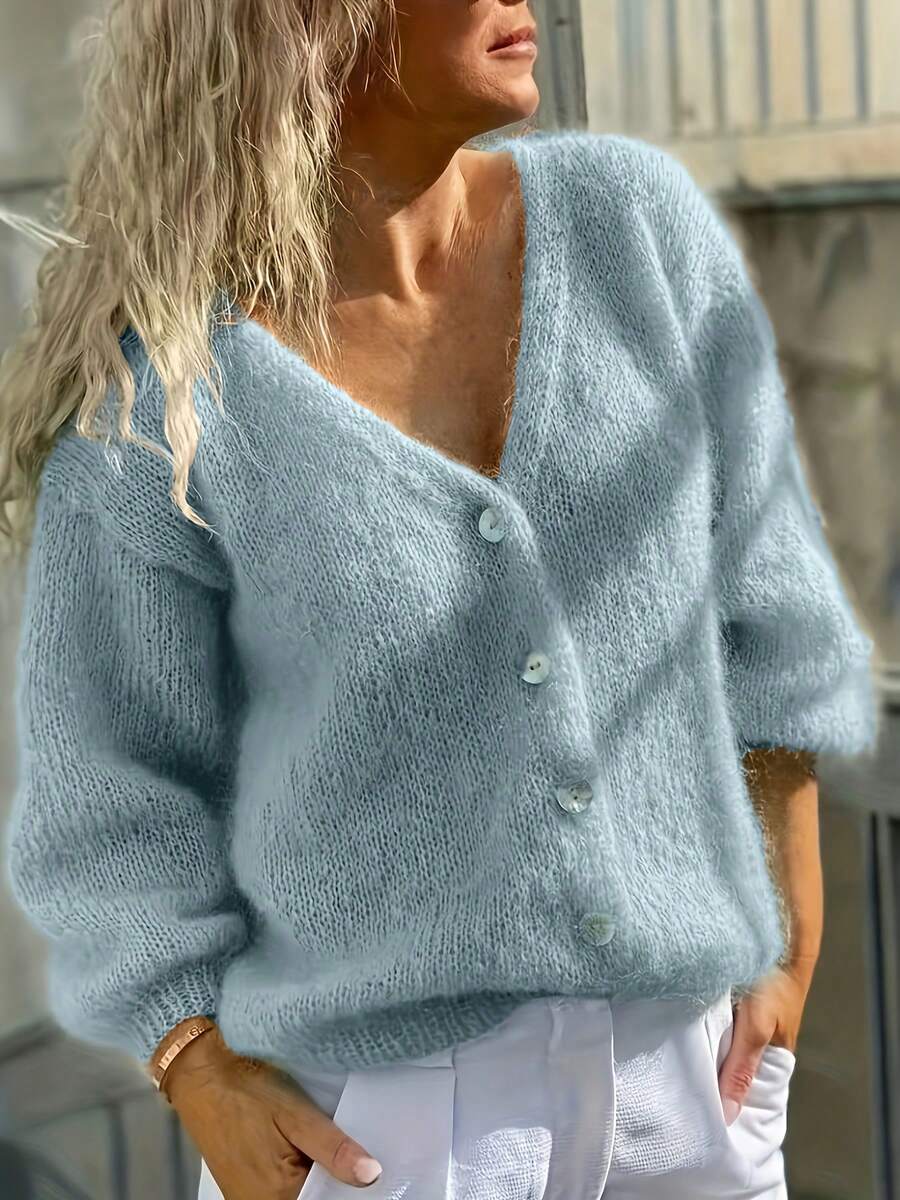 Women's Spring/Autumn Korean Style Soft Loose Cardigan Sweater, Sweater Jacket For Women, Women Sweaters, Cute Sweater, Sweatshirts For Women, Casual Wear, Spring Outerwear, Vneck Sweater, Elegant Knitwear, Lightweight Fabric, Hand Wash Care, Oversized Knitwear, Stylish Pullover, Weekend Outfit, Office Casual - 藍色 - 查看 1
