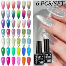 GJOQ 6PCS Cat Eye Gel Nail Polish 7ml 0.24 Ounce Latest Version Luminous Color Changing Suitable For LED Lamp Curing Free Magnet Stick Tear Resistant Smooth Shiny Bright 28 Days No Peeling Perfect For Home Parties Dances Must Have  Shiny Gold Color Ideal Gift For Christmas New Year To Family - 貓眼02 - 查看 3