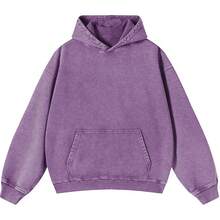 JeansFly Womens Oversized Acid Wash Hoodie Pullover Sweatshirts Vintage Loose Fit Winter Long Sleeve Shirts Outfits Tshirts&Hoodies DG010 Cotton Blend - 紫色 - 查看 1