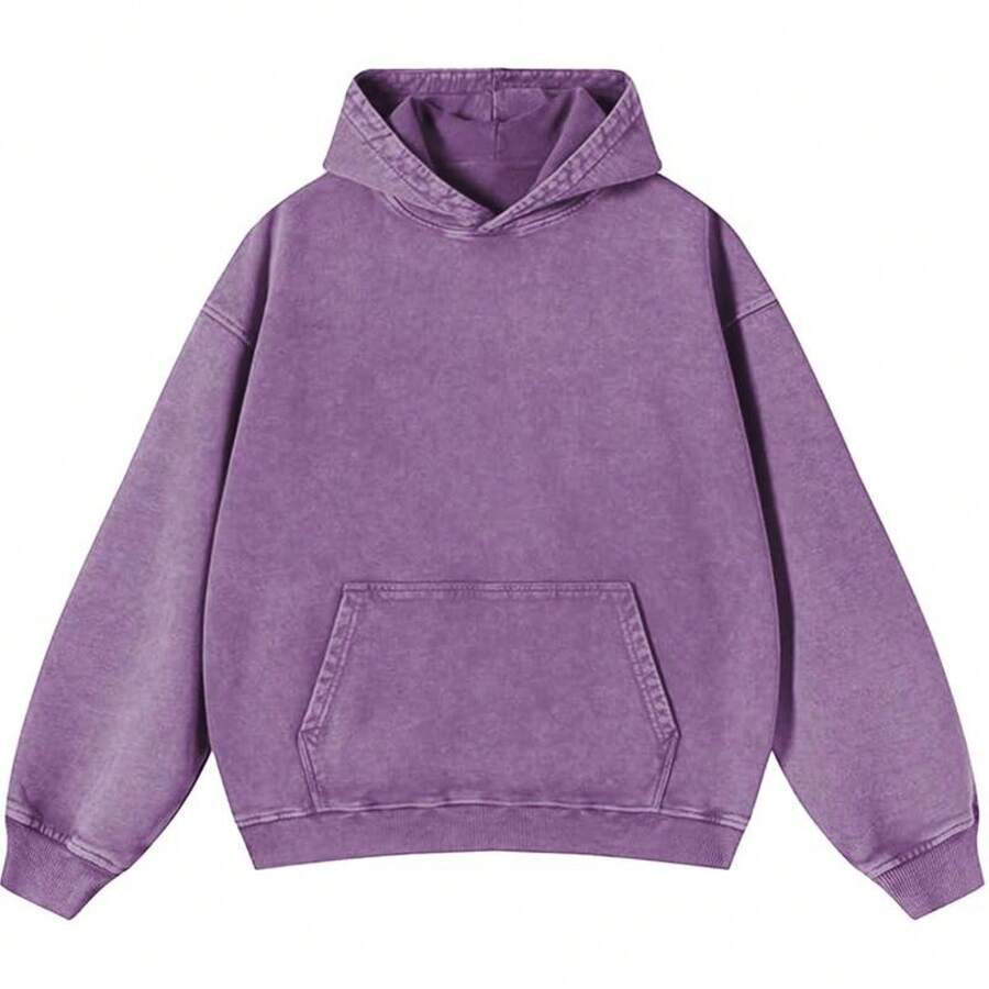 JeansFly Womens Oversized Acid Wash Hoodie Pullover Sweatshirts Vintage Loose Fit Winter Long Sleeve Shirts Outfits Tshirts&Hoodies DG010 Cotton Blend - 紫色 - 查看 1