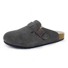 EVELLYHOOTD Women Men Genuine Suede Round Toe Cork Footbed Clogs Potato Shoes Slide Outdoor Gym Shoes With Arch Support Flat Clogs Retro Fashion Walking Shoes Slippers [Wide Feet PLS SIZE UP ] - 灰色 - 查看 11