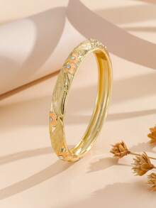 1pc Ladies' Cloisonne Style Blue & Rhinestone & Oil Drop Detail Gold Plated Bangle Bracelet - Apricot - View 5