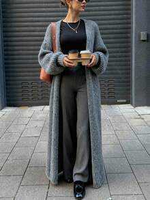 Áo khoác cardigan dệt kim màu xám dáng rộng, thoải mái, phong cách tối giản dành cho nữ, thích hợp cho lễ hội Carnival, Tết Dương lịch, Ngày Valentine. - Xám - Xem 6