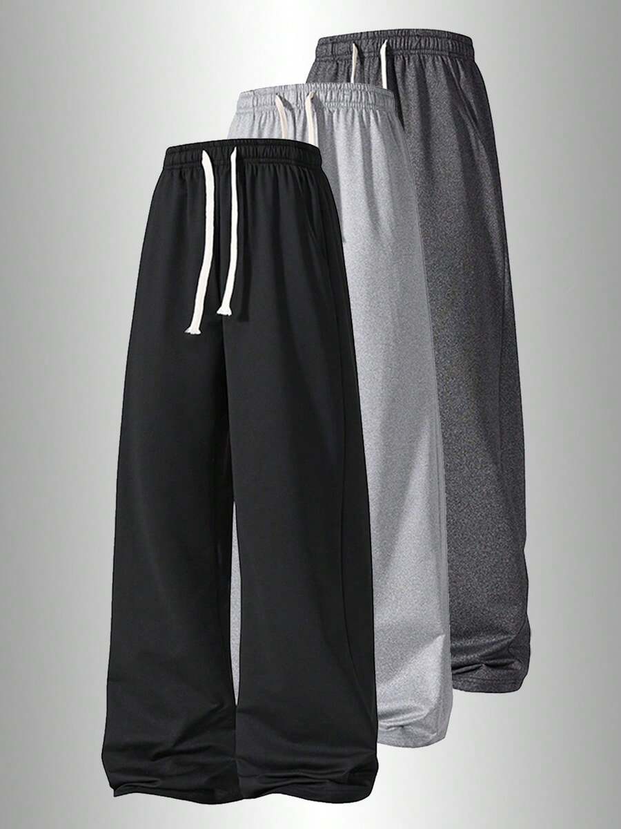 Men's Loose Wide Leg Casual Pants - Fashionable Drawstring Long Pants, Suitable For Everyday Casual Wear - Black - View 1