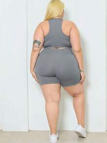 Plus Size Academia Los Angeles Top And Shorts Set GG To G4 - Xám - Xem 5